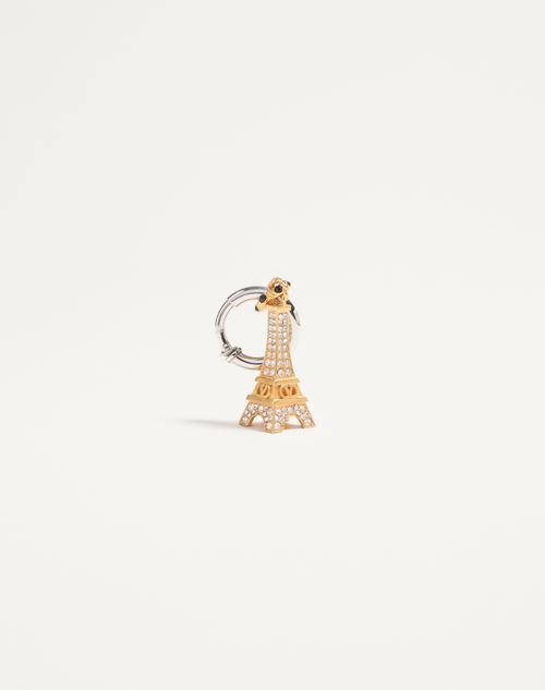 Valentino Garavani - Chez Valentino Single Earring In Metal And Swarovski® Rhinestones - Palladium/antique Brass - Man - Jewelry